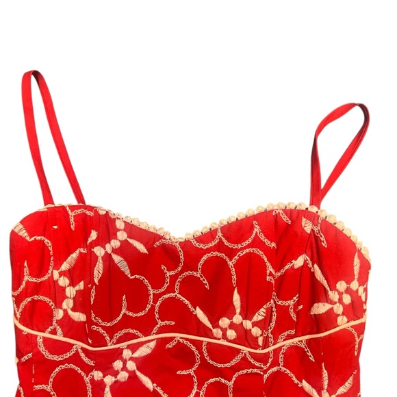 🌺 Nanette Lepore Red Floral Embroidered‎ Mini Dress Women’s 2 - Picture 3 of 6